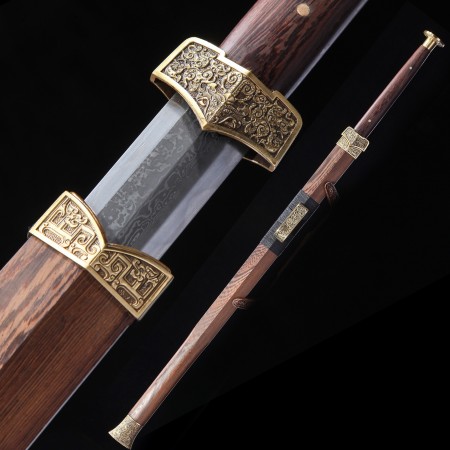 Espada De La Dinastía Han China De Acero De Patrón De Alto Rendimiento Con Vaina De Wengué