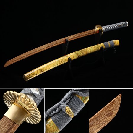 Handmade Japanese Wooden Unsharp Katana With Brown Blade And Scabbard