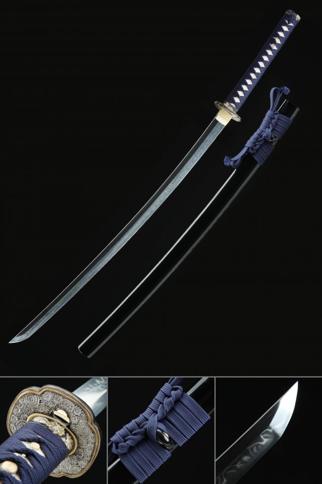 Chrysanthemum Tsuba T10 Carbon Steel Katana, Clay Tempered, Real Hamon & Full Tang