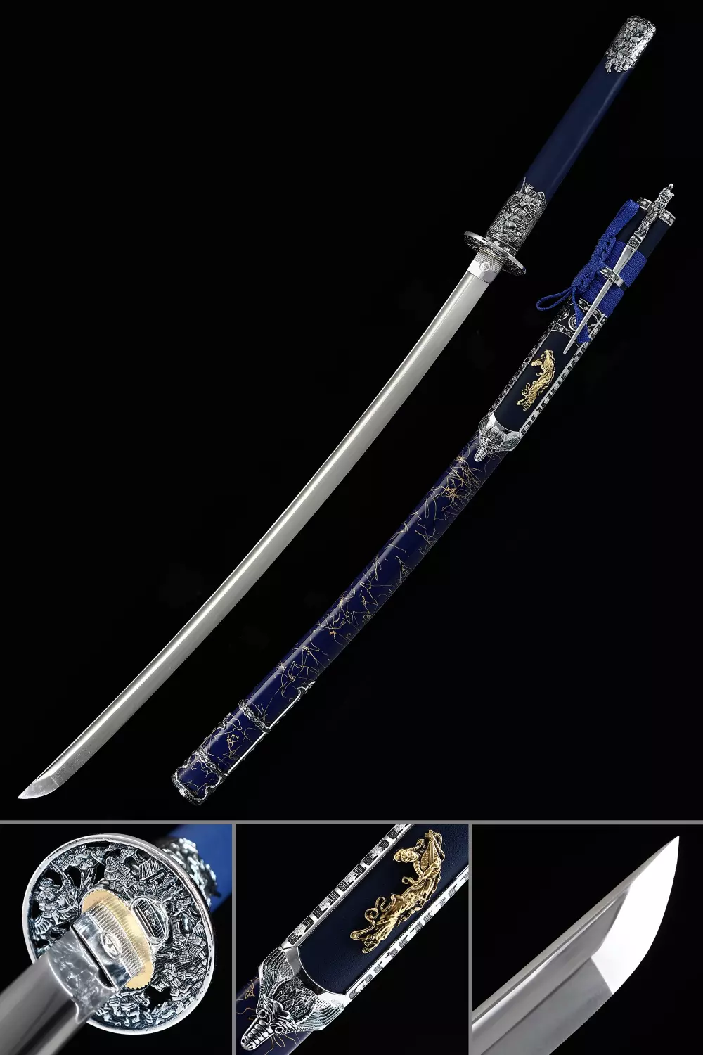 Katana Tradicional  Espada Samurái Katana Japonesa Azul Hecha A Mano -  TrueKatana