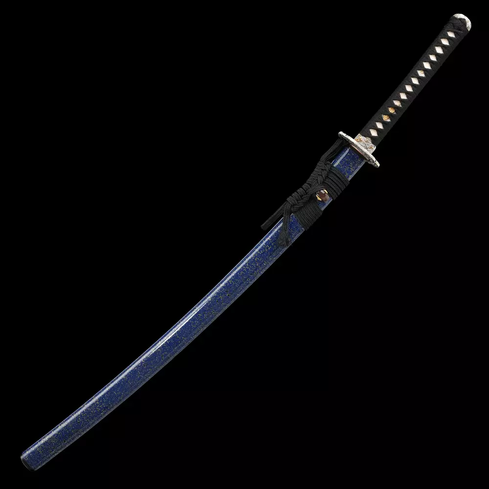 Blue Katana | Damascus Steel Katana with Blue Lacquer Saya - Wave