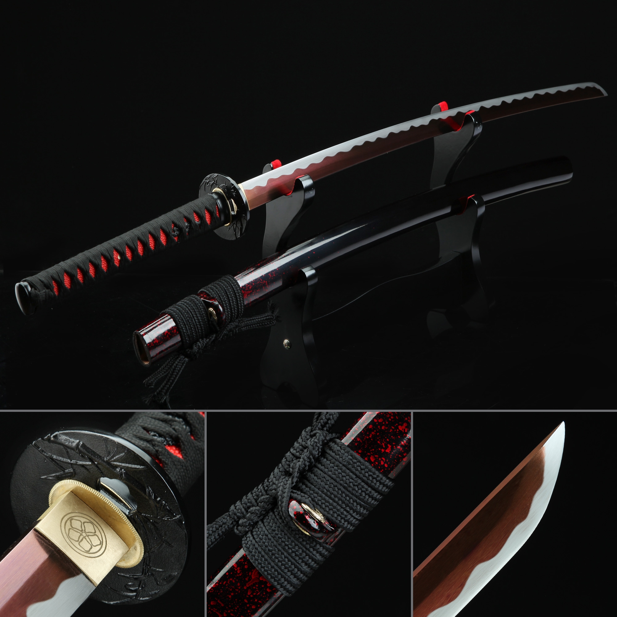 Handmade High Manganese Steel Red Blade Real Japanese Katana Samurai Swords With Red Scabbard