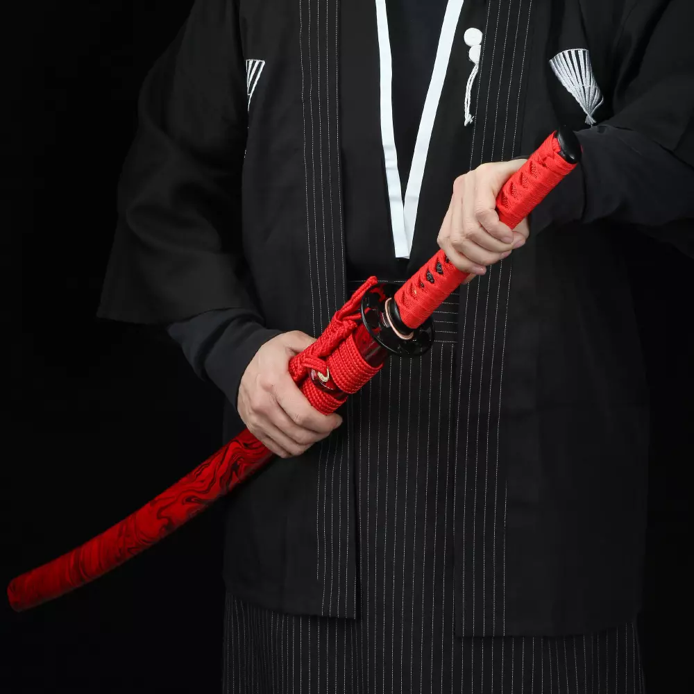 Handgemachte Rote Klinge Aus Federstahl Die Das Echte Japanische Katana Samurai Schwert Mit Roter Scheide Scharft Truekatana