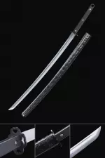 Handmade Tactical Katana Sword Spring Steel With Black Leather Scabbard