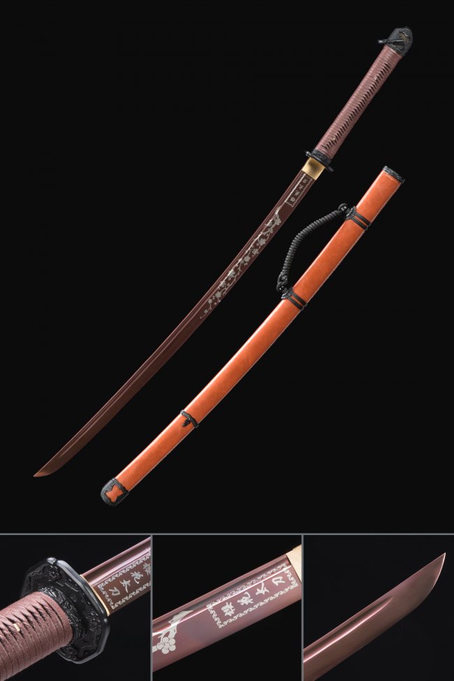 Shin Gunto Type 97 Katana in Manganese Steel with Rose Gold Blade - Orange Saya