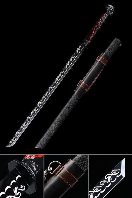 Handmade Chokuto Ninjato Straight Sword High Manganese Steel With Black Blade