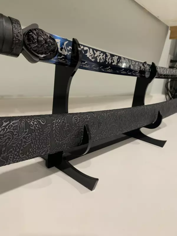 Handmade Japanese Katana Sword High Manganese Steel  No Guard With Blue Blade