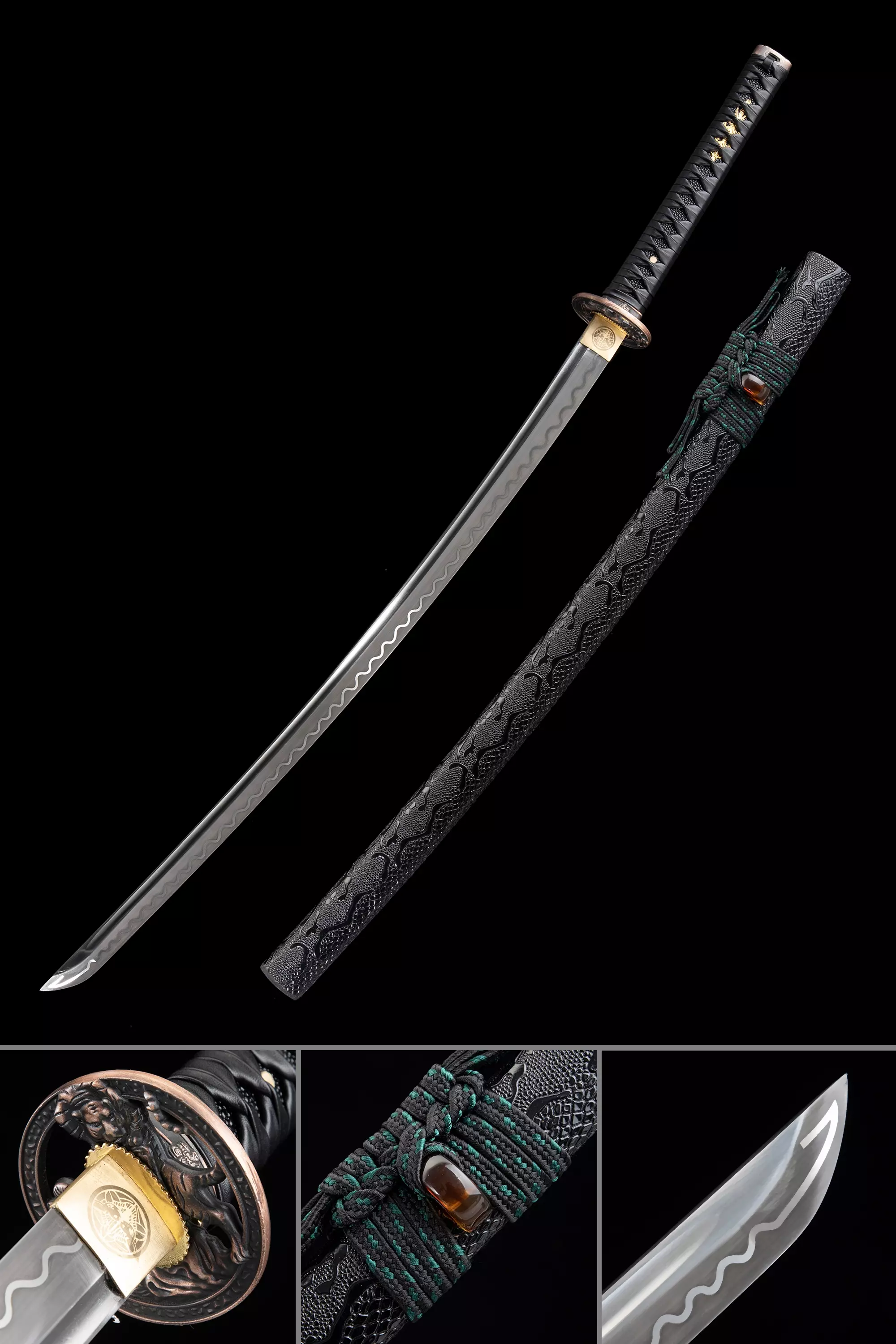 Black Damascus Katana | Handmade Japanese Katana Sword Damascus Steel ...