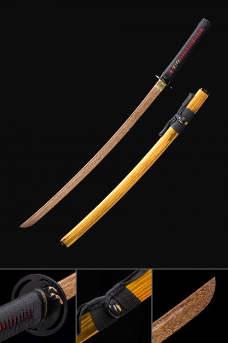 Handmade Wooden Blade Bokken Practice Katana Samurai Sword With Orange Scabbard