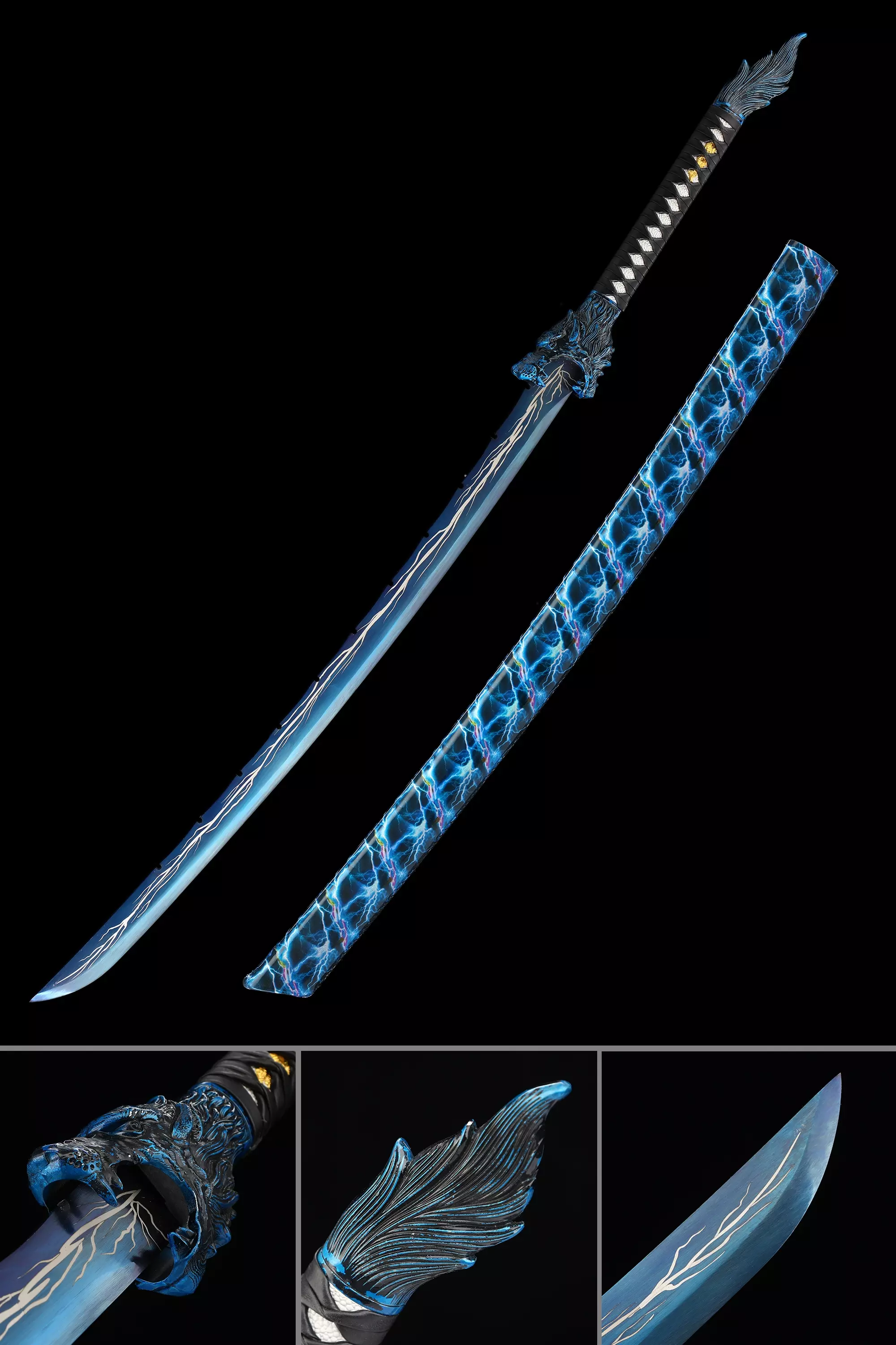 Blue Katana | Handmade Japanese Katana Sword With Blue Lightning Blade ...