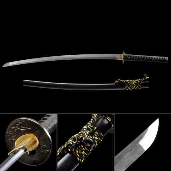 Handmade Japanese Katana Sword Damascus Steel With Black Scabbard