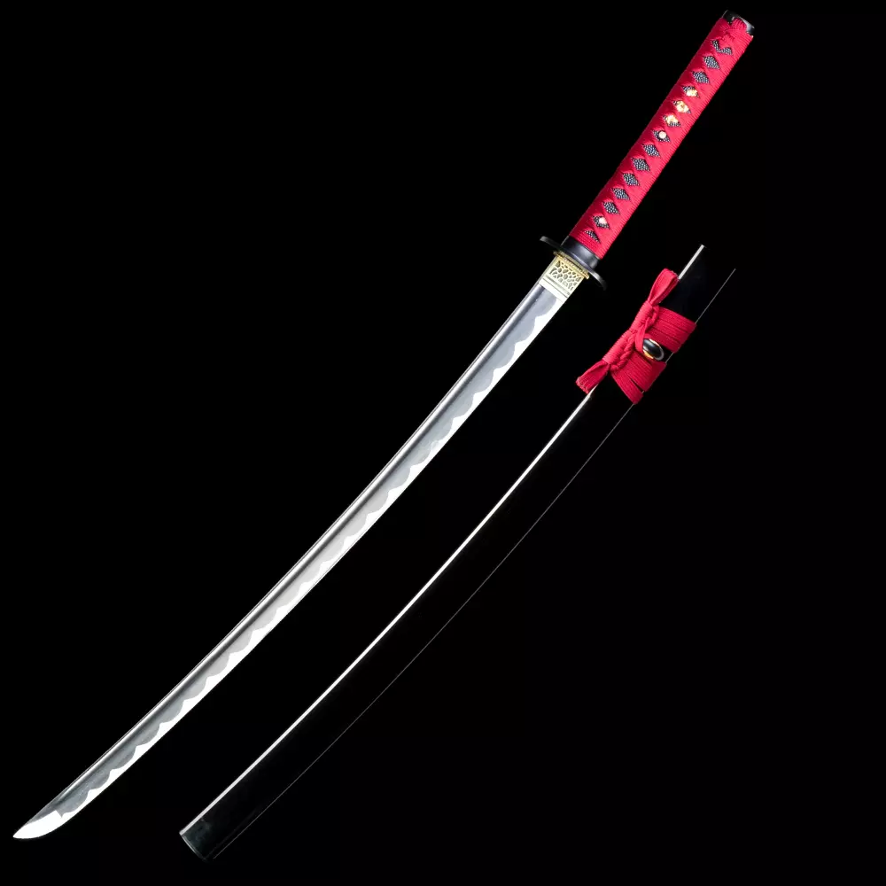 Red Handle Katana | 1060 Carbon Steel Katana with Red Ito, Black
