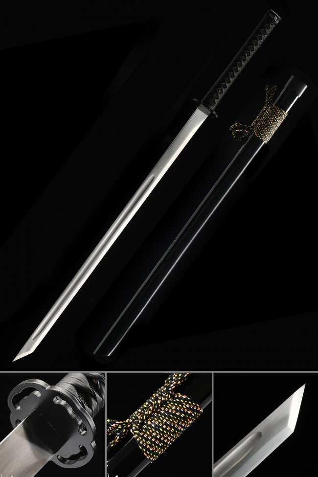 Japanese Straight Sword in Manganese Steel with Black Lacquer Saya - Full Tang Ninja Ken Replica