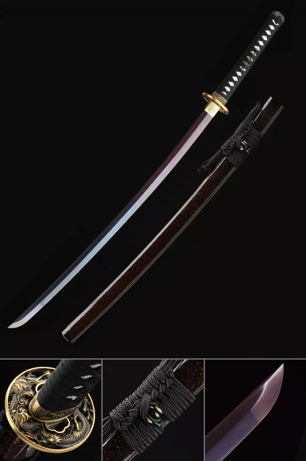 Katana Japonais  Acier De Damas D'épée De Katana Japonais Fait à La Main  Avec La Lame Pourpre - TrueKatana