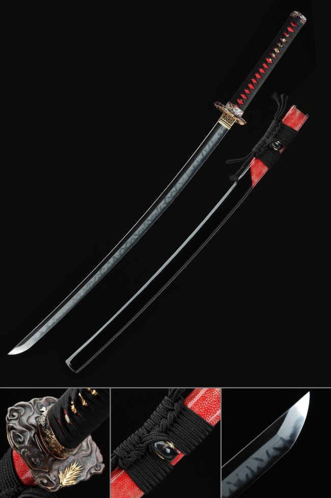 Dragon Tsuba T10 Carbon Steel Katana, Clay Tempered, Real Hamon & Full Tang