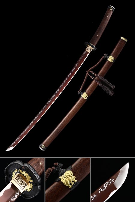 Handmade Japanese Tachi Odachi Sword Spring Steel With Brown Blade And Scabbard