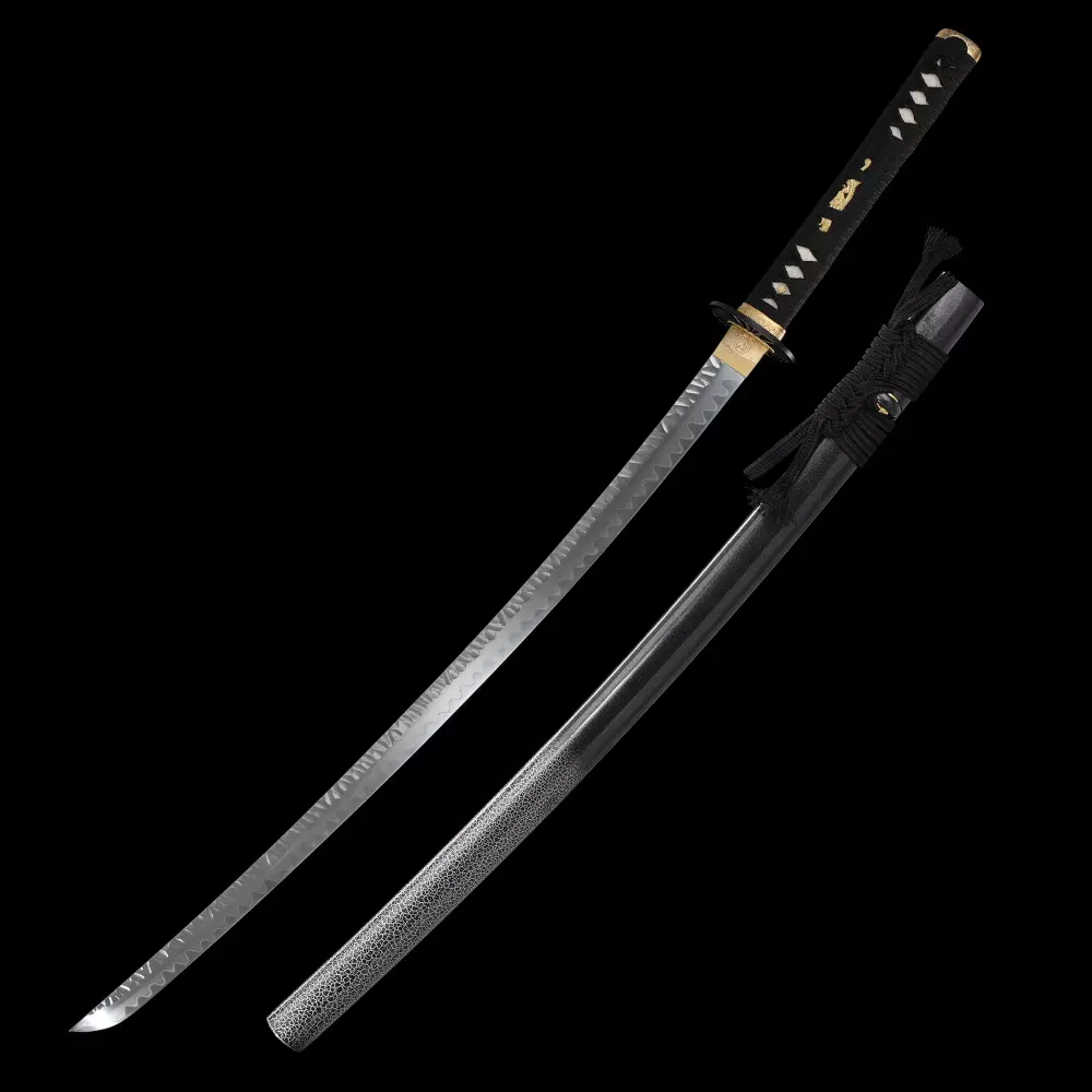 T10 Katana | T10 Carbon Steel Katana with Real Hamon in Black