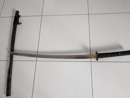 Handmade Japanese Katana Sword T10 Folded Clay Tempered Steel With Silk Thread Scabbard