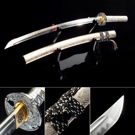 Handmade High Manganese Steel Sharpening Blade Japanese Katana Samurai Swords With Silver Scabbard