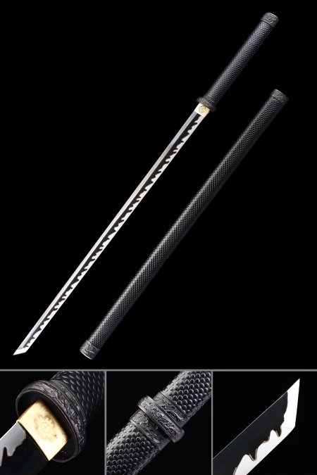 Handmade High Manganese Steel Black Blade Real Japanese Ninjato Ninja Swords With Black Scabbard