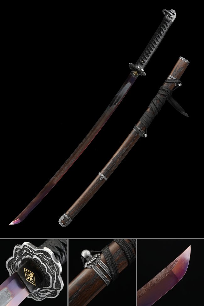 Sekiro Undead Cut Katana - Folded Damascus Steel Red Blade with Brown Hardwood Saya in Shadows Die Twice Style