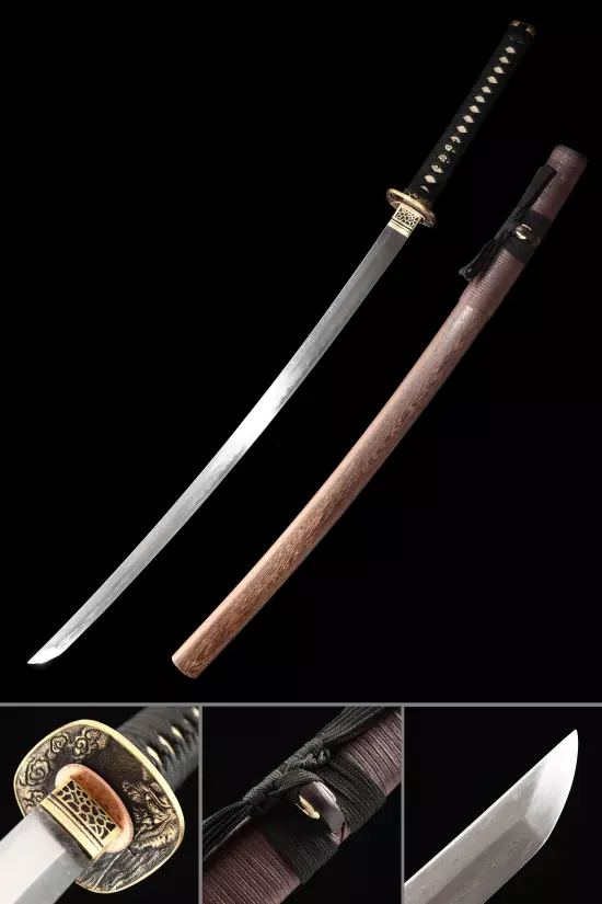 Handmade Japanese Katana Sword Damascus Steel Full Tang With Brown Scabbard