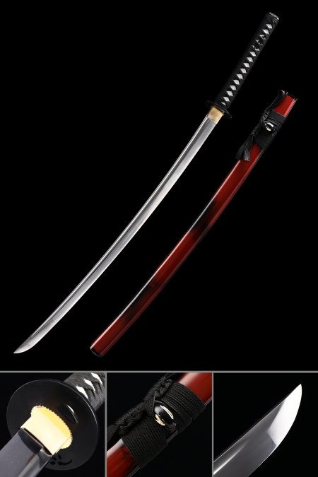 Handmade High Manganese Steel Cloud Tsuba Real Japanese Samurai Katana Sword With Red Scabbard