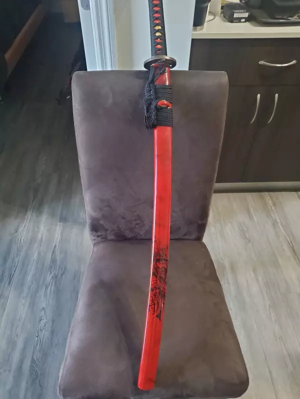 Handmade Japanese Katana Sword T10 Carbon Steel With Red Scabbard