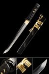 Handmande Japanese Hamidashi Tanto Sword T10 Carbon Steel Real Hamon With Black Scabbard