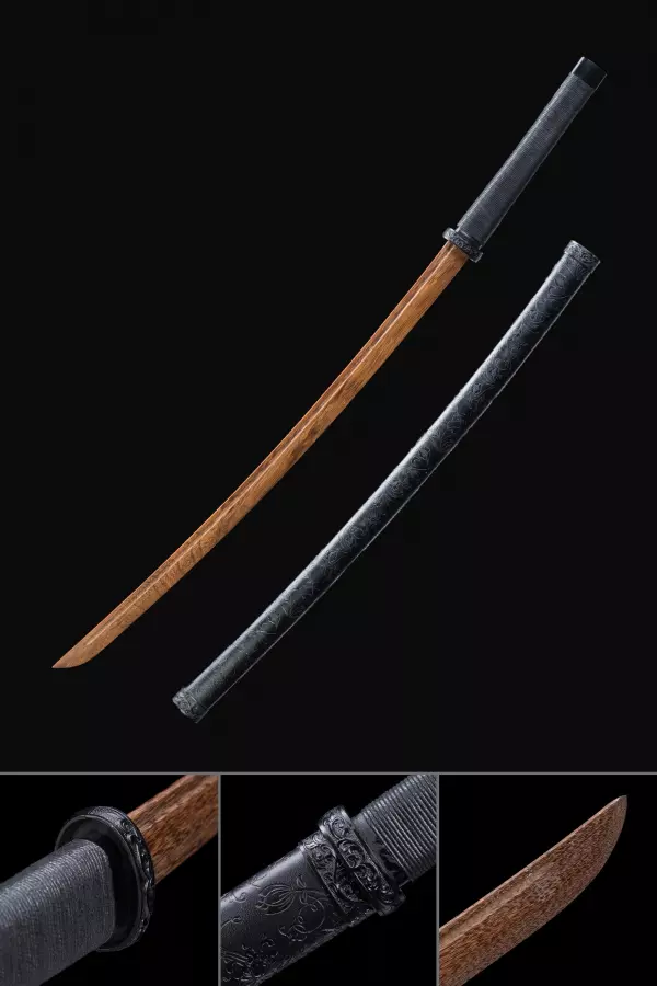 Handmade Wooden Blade Bokken Practice Katana Samurai Sword With Black Leather Scabbard