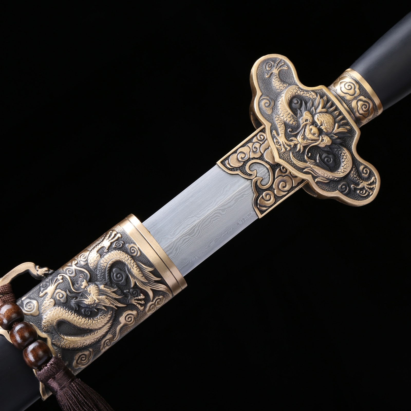 Tang Sword | Handmade Blackwood Dragon Theme Damascus Steel Tang ...