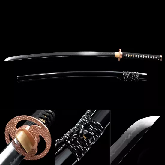 Handmade Japanese Katana Sword T10 Folded Clay Tempered Steel Real Hamon