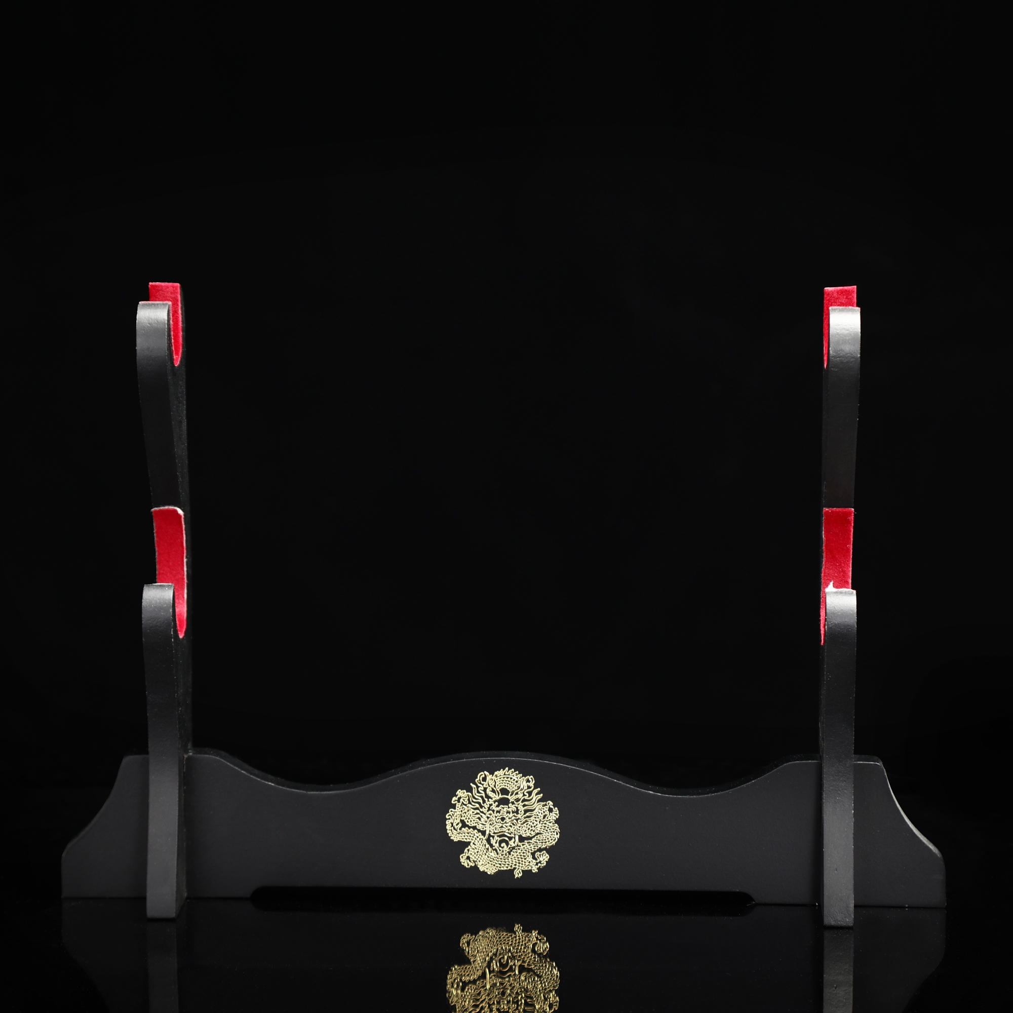 Double Tier Sword Display Stand - Black Lacquered Wood For Katana & Wakizashi