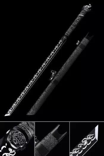 1060 Carbon Steel Ninjato with Blue Blade - Dragon-themed Silver