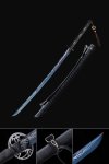Handmade High Manganese Steel Blue Blade Japanese Katana Swords With Black Strap