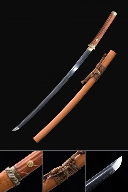 Handmade T10 Carbon Steel Orange Saya Real Hamon Japanese Katana Samurai Swords