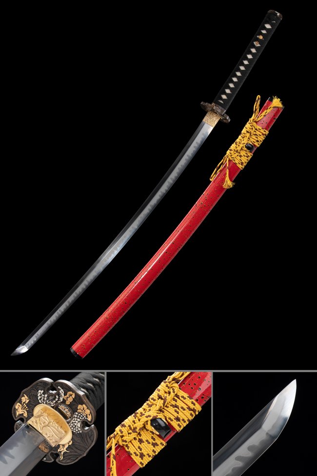 Chrysanthemum Tsuba T10 Carbon Steel Katana, Clay Tempered, Hand Forged & Full Tang