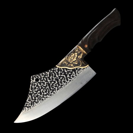 Handmade Stainless Steel Cleaver Knife With Floral Themed Guard