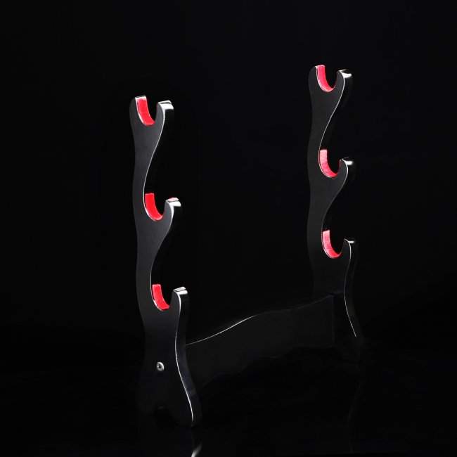3 Tiers Sword Stand Holder Display 3-layer Rack Base Premium Piano Black Finish With Red Felt