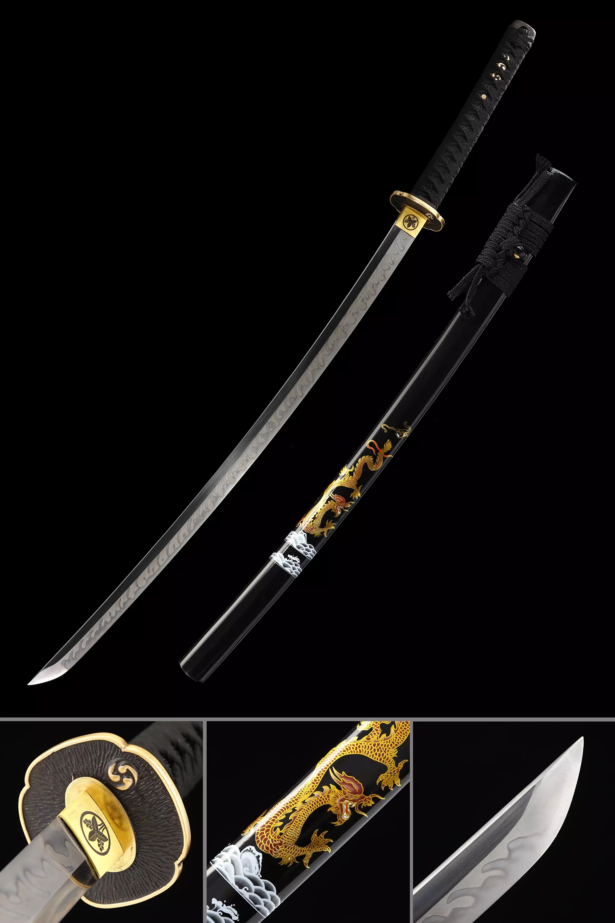 Handmade Japanese Katana Sword T10 Folded Clay Tempered Steel Real Hamon