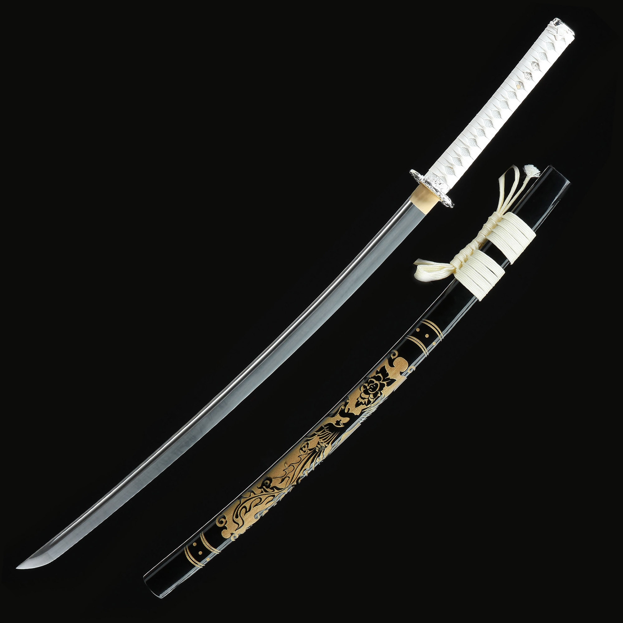 Black And White Katana | Handmade Japanese Katana Samurai Sword With White  Handle And Black Scabbard - TrueKatana