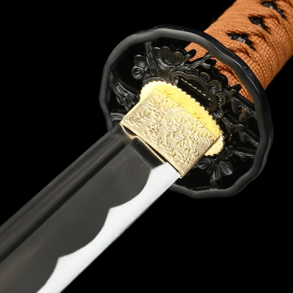 1060 Carbon Steel Wakizashi with Black Lacquer Saya - Orange Ito