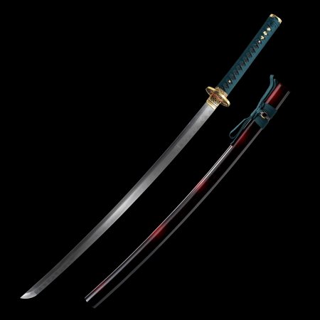 Handmade Japanese Samurai Sword Damascus Steel With Black And Red Saya