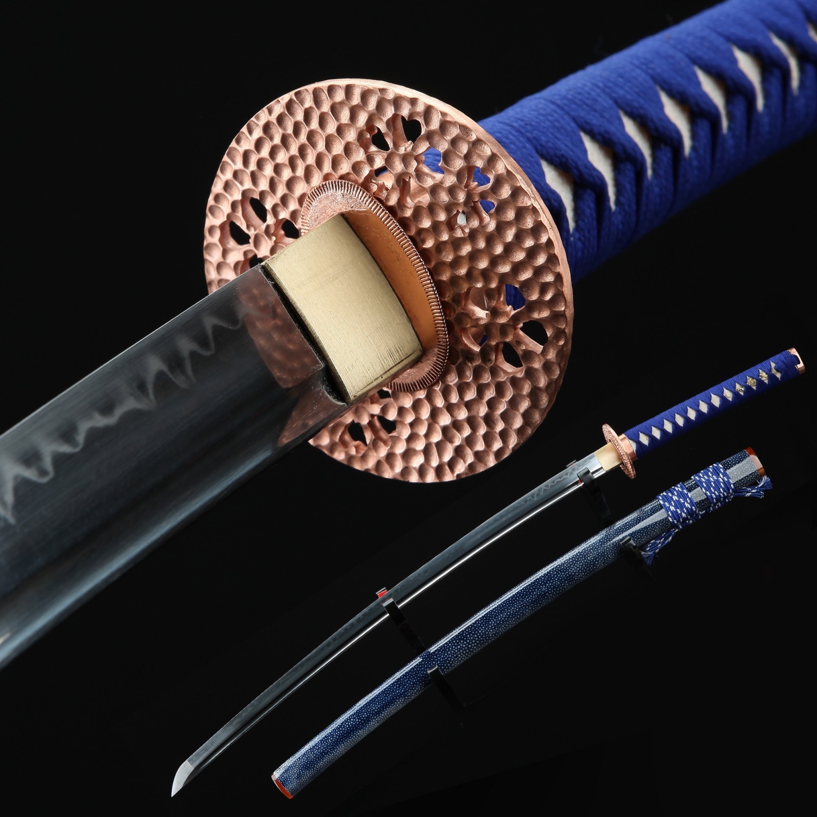 Handmade Nihonto Japanese Katana Sword 1060 Carbon Steel Real With Blue Scabbard