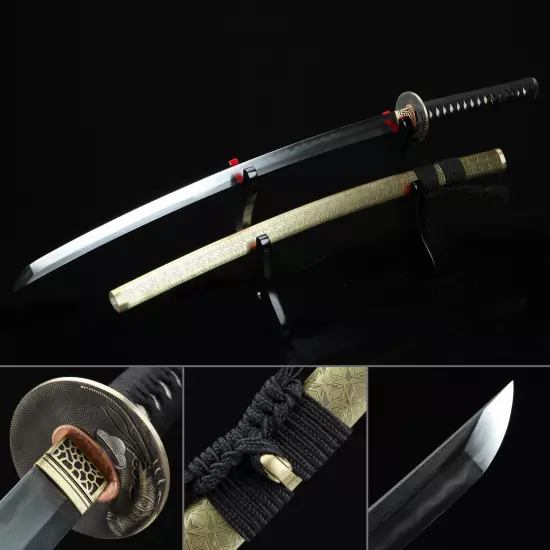 Handmade Japanese Katana Sword Damascus Steel Real Hamon