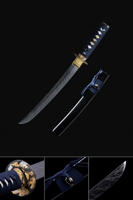 Handmade Japanese Tanto Sword Stainless Steel With Black Scabbard