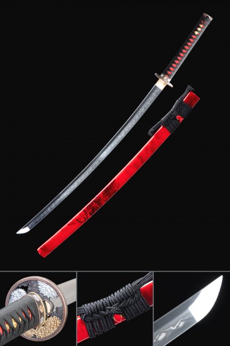 Handmade Real Japanese Samurai Sword Real Hamon With Red Saya