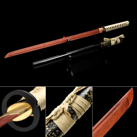 Handmade Rosewood Straight Blunt Unsharpened Blade Ninjato Ninja Swords With Black Scabbard