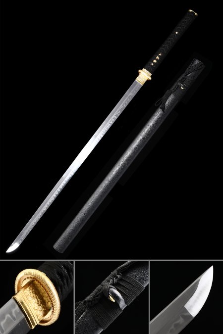 Straight Katana, Handmade Chokuto Ninjato Sword T10 Carbon Steel Real Hamon