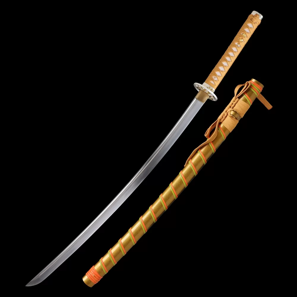 1090 Carbon Steel Katana with Gold Hardwood Saya - Dragon Tsuba